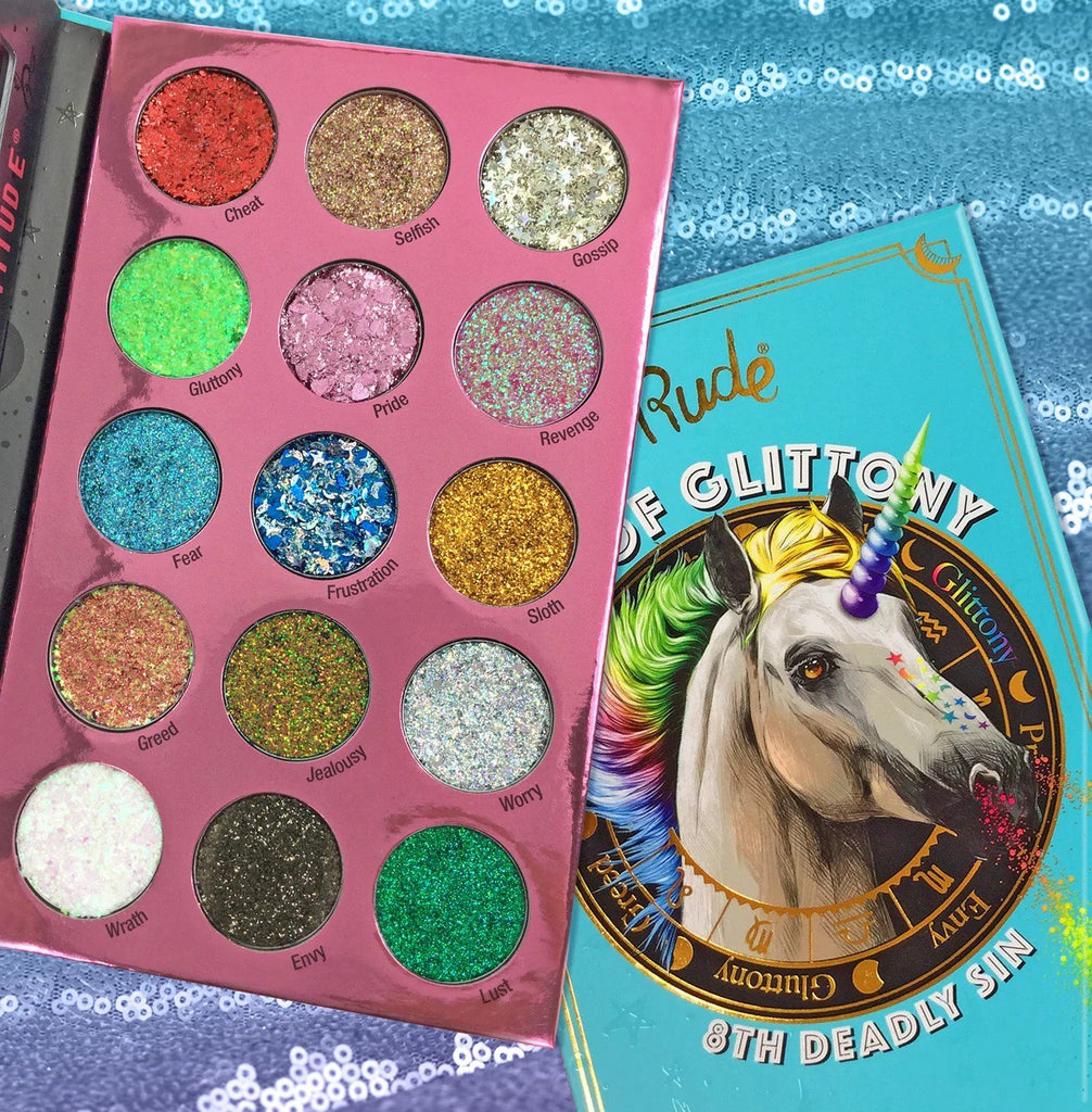 Rude Cosmetics, Sin of Glittony - 15 gepresste Glitzerlidschatten (vegan) - Tigerzzz - Shop