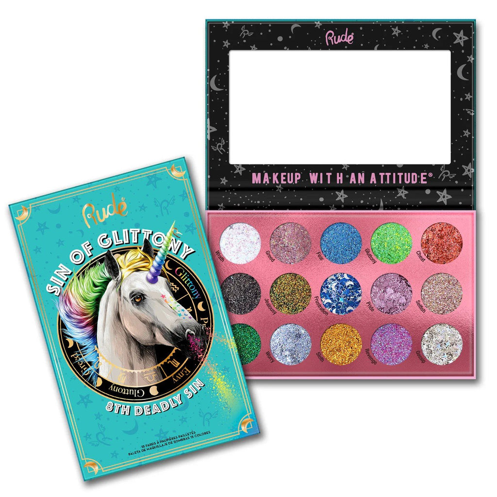 Rude Cosmetics, Sin of Glittony - 15 gepresste Glitzerlidschatten (vegan) - Tigerzzz - Shop